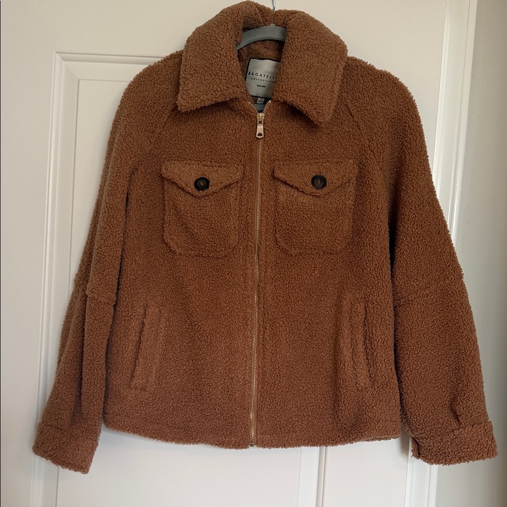 bagatelle Chestnut Brown Sherpa Zip Jacket
